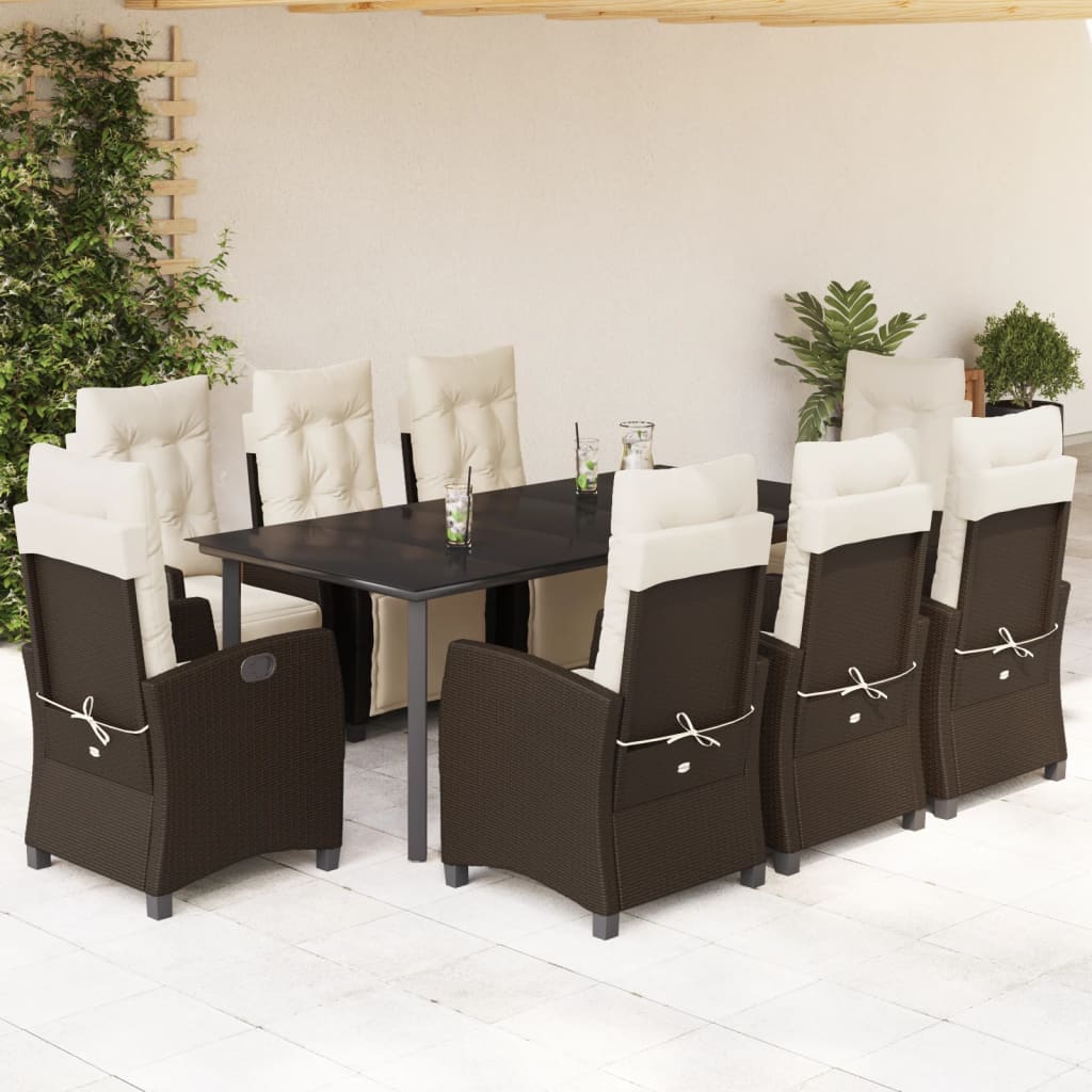 9-tlg. Garten-Essgruppe mit Kissen Braun Poly Rattan